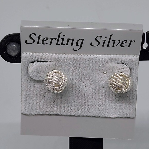 Jewelry - Sterling Silver Love Knot Stud Earrings Woman Silver Woven Rope Design Textured